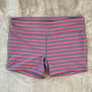 Pink & Gray Striped Under Armour Running Shorts